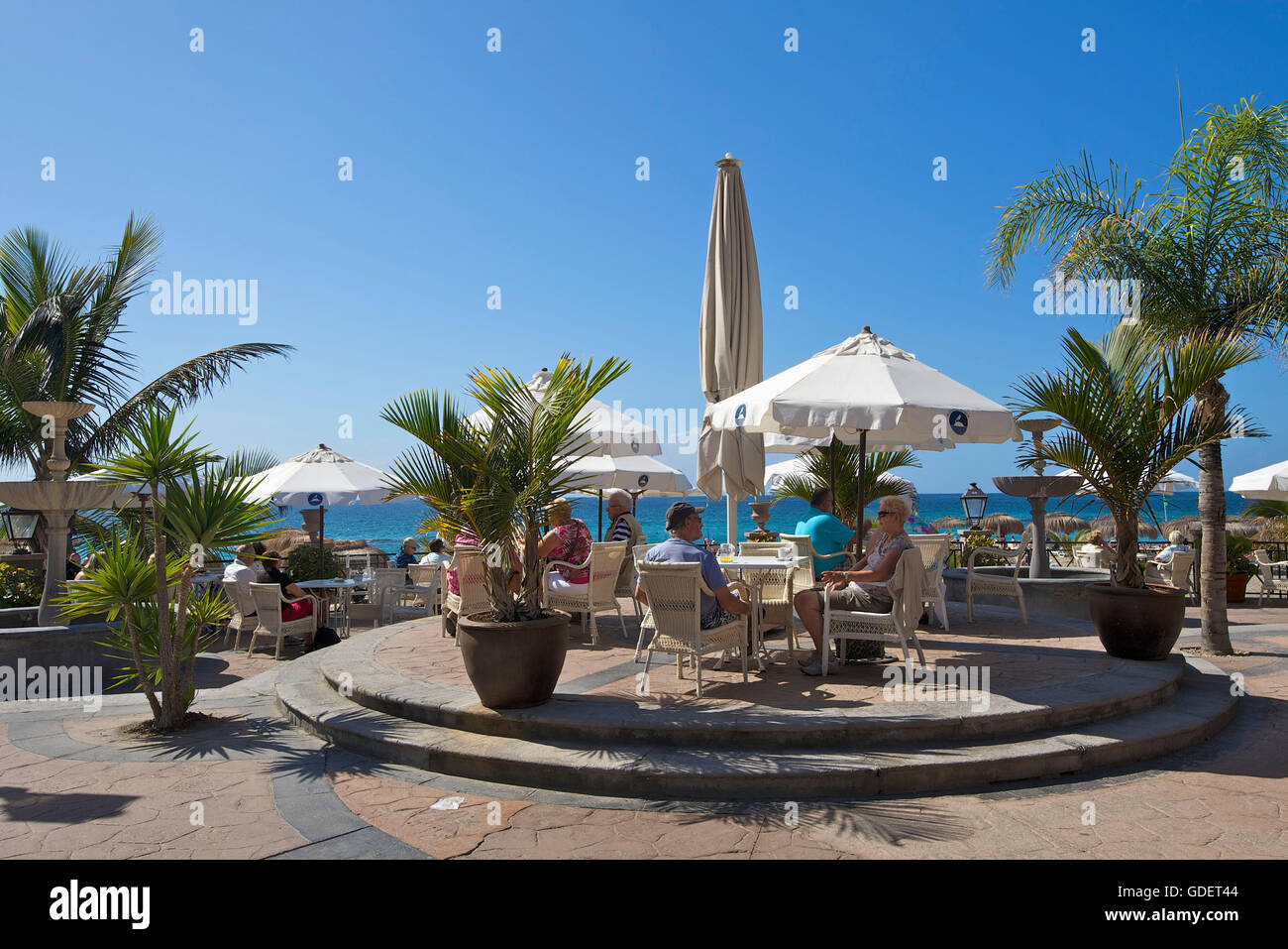 Cafe' a Playa del Duque, Costa Adeje, Tenerife, Isole Canarie, Spagna Foto Stock