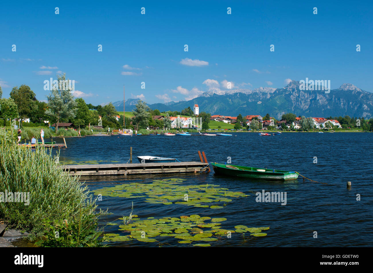 Lago Hopfensee, Allgaeu, Baviera, Germania Foto Stock