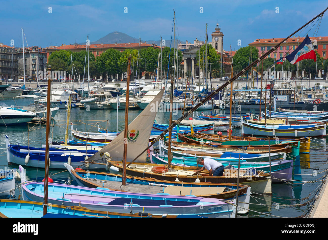 Barche da pesca, Porto Lympia, Quartier du Port, Città Vecchia, Nizza Cote d'Azur, in Francia Foto Stock