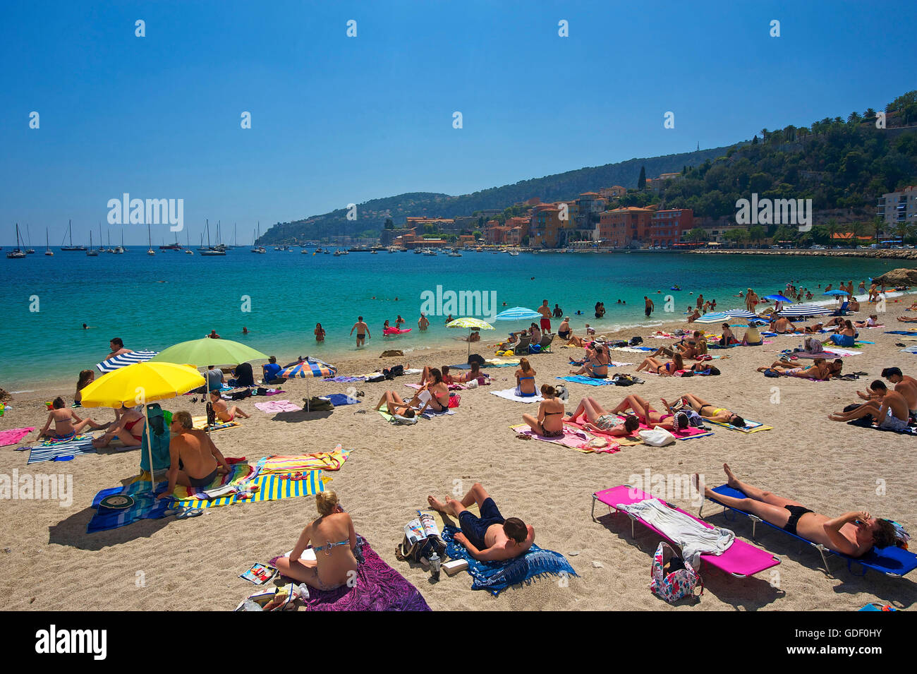 Spiaggia, Villefranche-sur-Mer, Cote d'Azur, in Francia Foto Stock