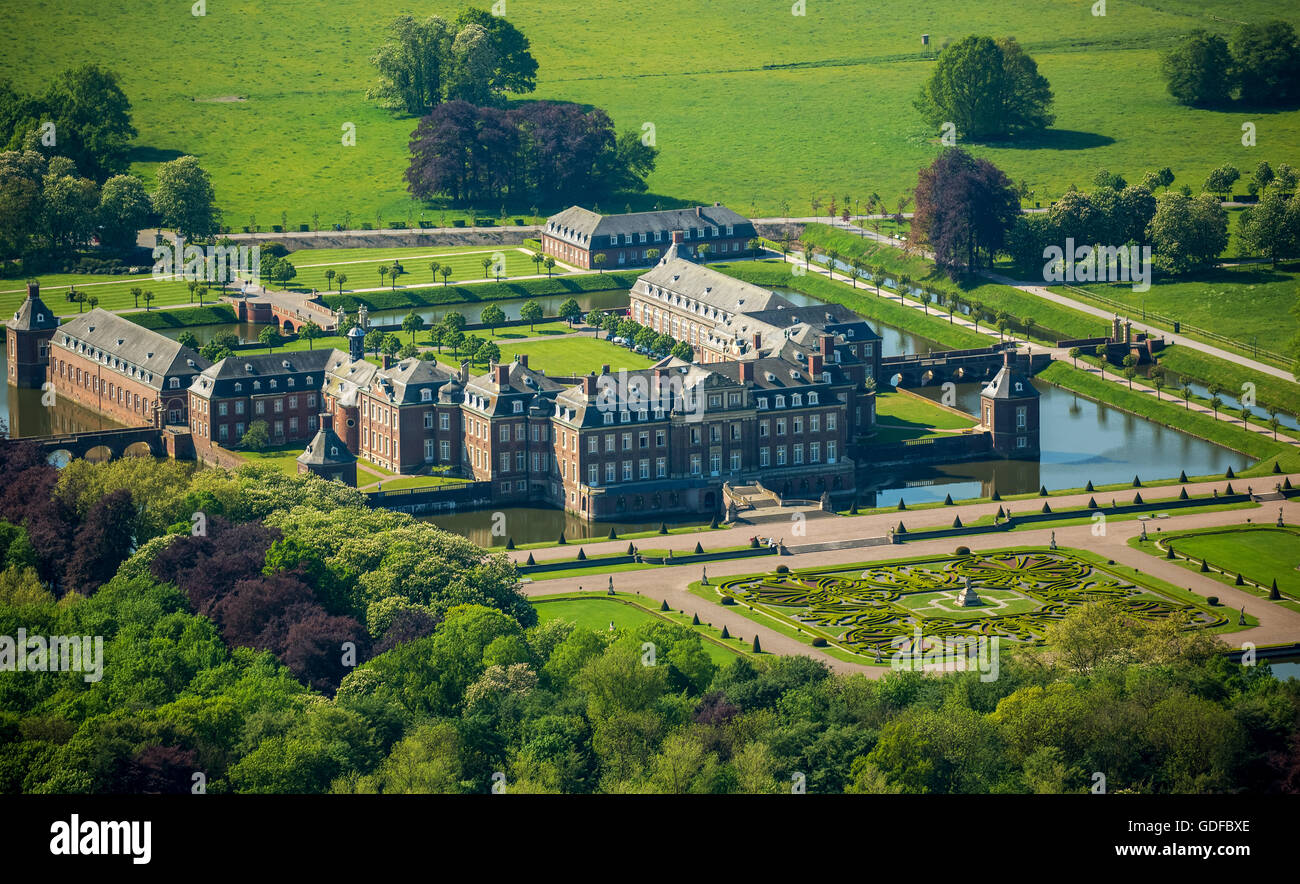 Vista aerea, moated il castello Castello Nordkirchen, Vestfaliano il Castello di Versailles, con il Parco del Castello, stile barocco francese, Fossato Foto Stock