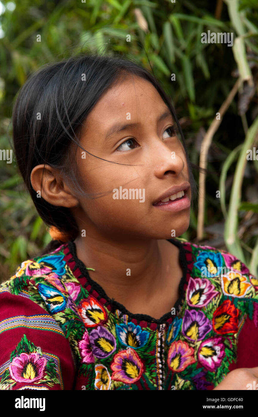 Ragazza, ritratto, San Lucas Toliman, Lago de Atitlan, Guatemala, America Centrale Foto Stock