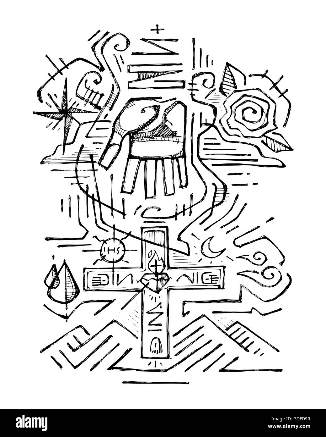 Disegnata a mano illustrazione vettoriale o di disegno di un Santo Ttinity Foto Stock