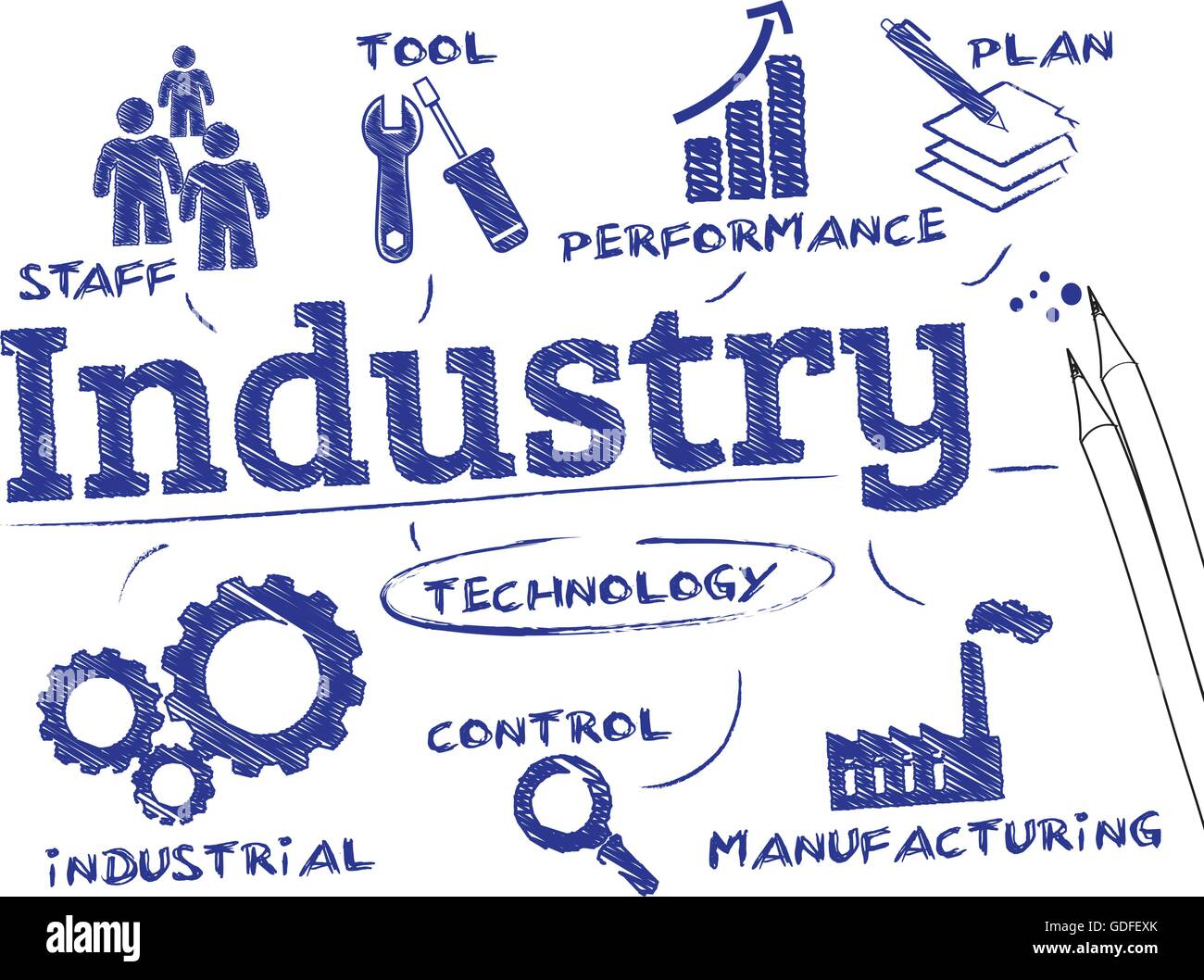 Industria. Grafico con le parole chiave e le icone Illustrazione Vettoriale