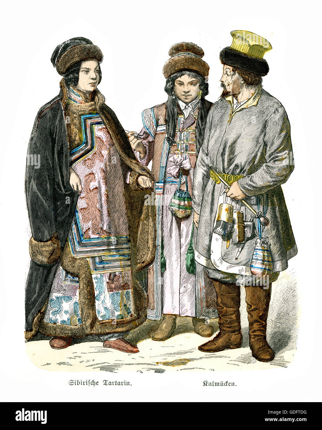 Mode dell'Estremo Oriente Russo, Tartaro donna e Kalmyks, secolo XIX Foto Stock