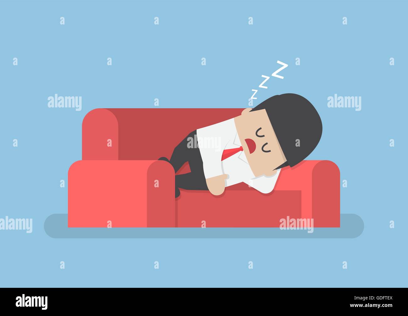 Imprenditore pigri che dorme sul divano, rilassante e oberati di lavoro concept Illustrazione Vettoriale