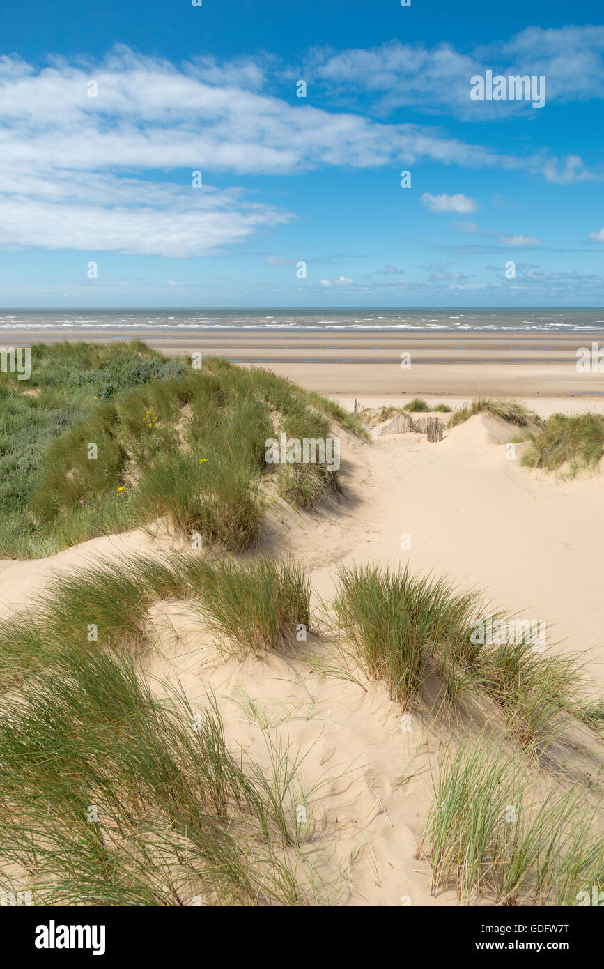 Un bel giorno di estate sulle dune di sabbia a Formby punto sulla costa del nord-ovest Inghilterra. Foto Stock