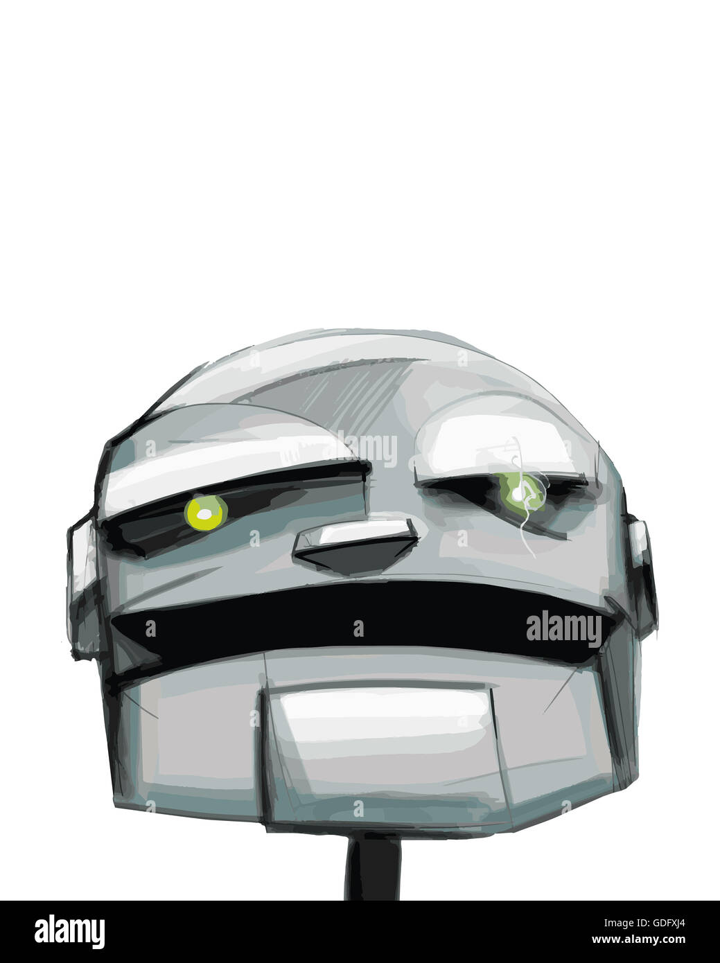 Disegnata a mano immagine o disegno di una felice robot Foto Stock