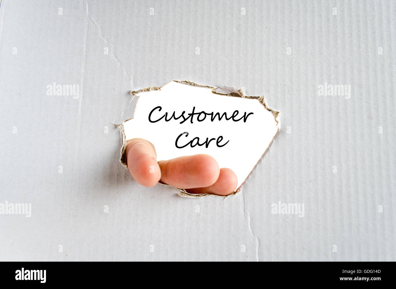 Customer care il concetto di testo isolate su sfondo bianco Foto Stock
