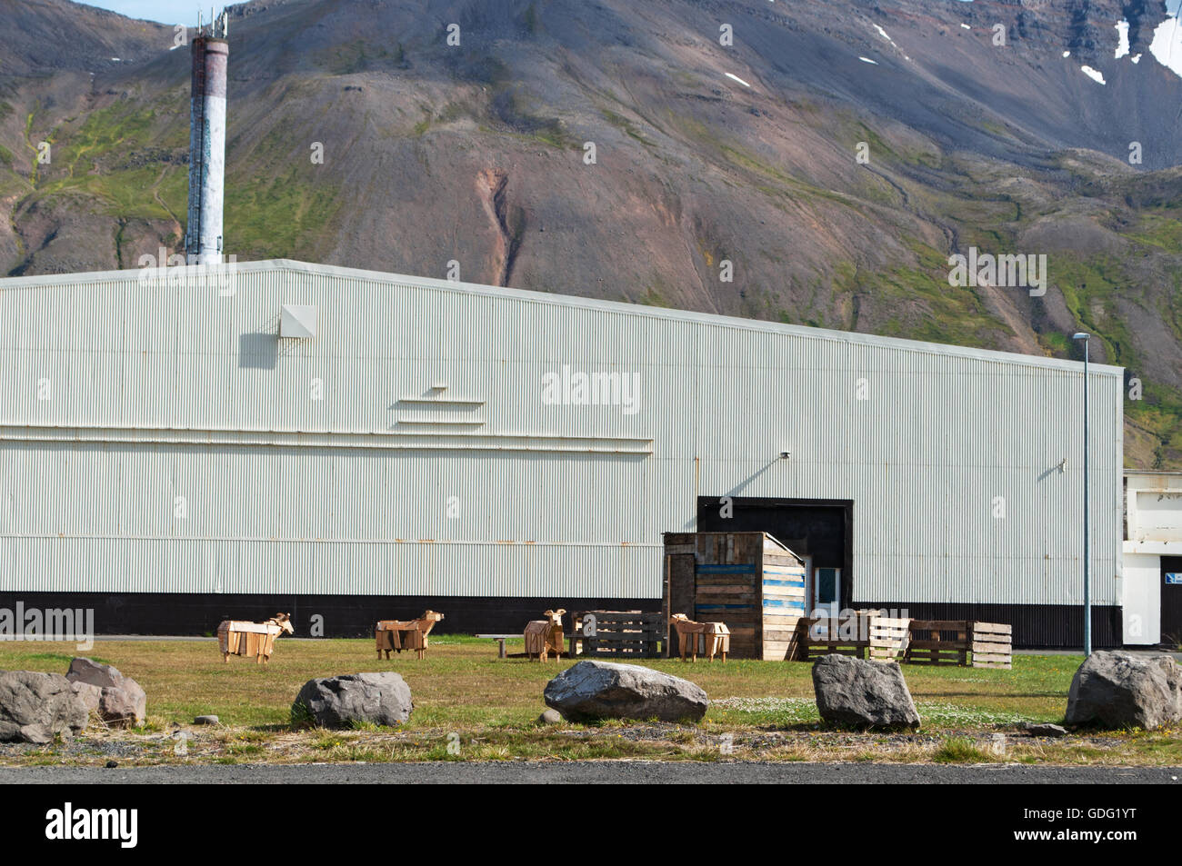 Islanda: vista di Siglufjörður Affitto, un piccolo paese di pescatori in uno stretto fiordo con lo stesso nome e si trovano sulla costa settentrionale Foto Stock