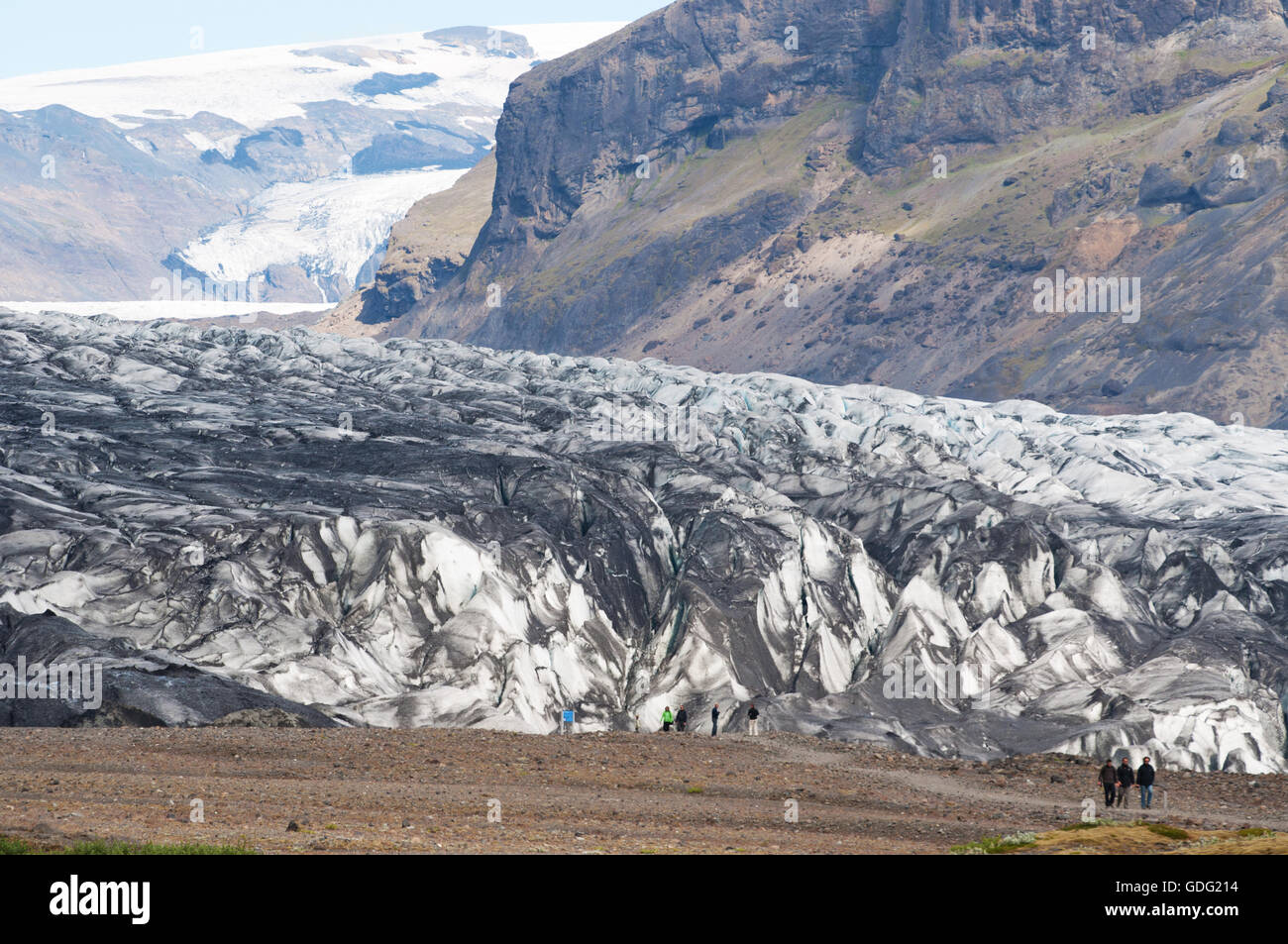 Islanda: vista del Skaftafellsjokull, il Ghiacciaio di Skaftafell, uno sperone del Vatnajokull tappo di ghiaccio Foto Stock