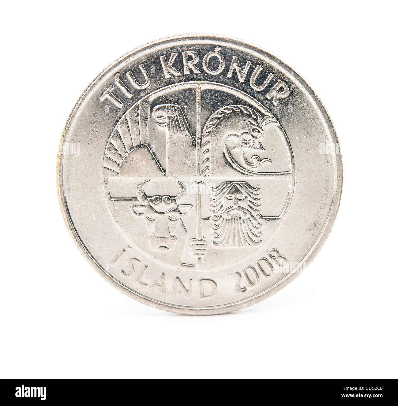 10 icelandic krona coin isolati su sfondo bianco Foto Stock