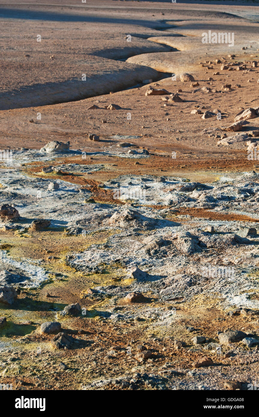 Islanda: Hverir, un area geotermica nella regione di Myvatn, famosa per le sue fumarole e sorgenti calde e zolfo Foto Stock