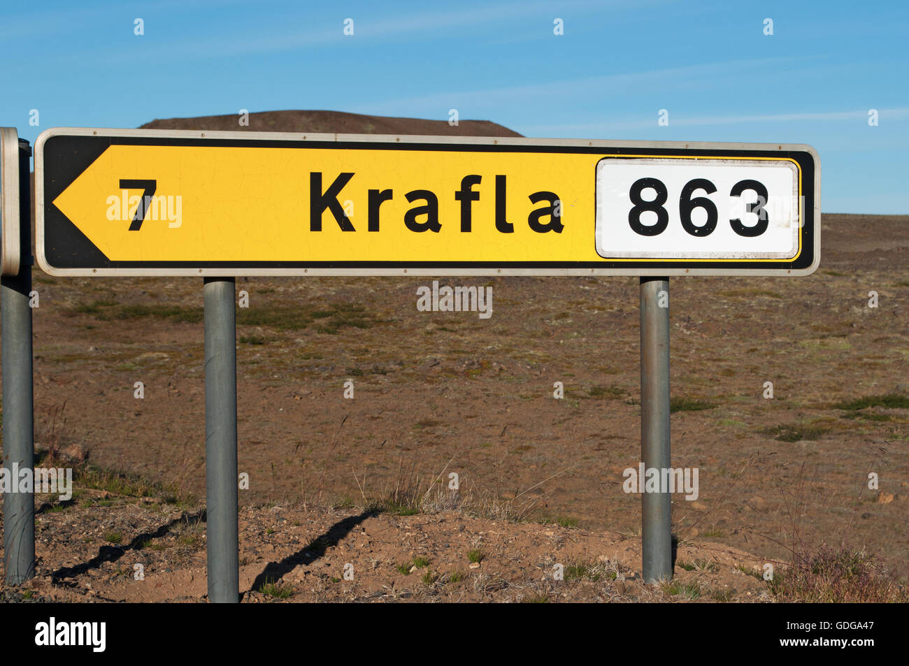 Islanda: il segno al vulcano Krafla Foto Stock