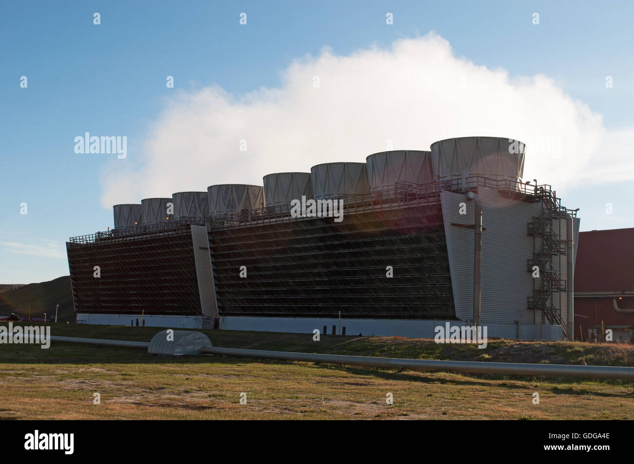 Islanda: Kroflustod Krafla Power Station, vicino al vulcano Krafla, Islanda la più grande stazione di alimentazione con i suoi 33 fori di trivellazione Foto Stock