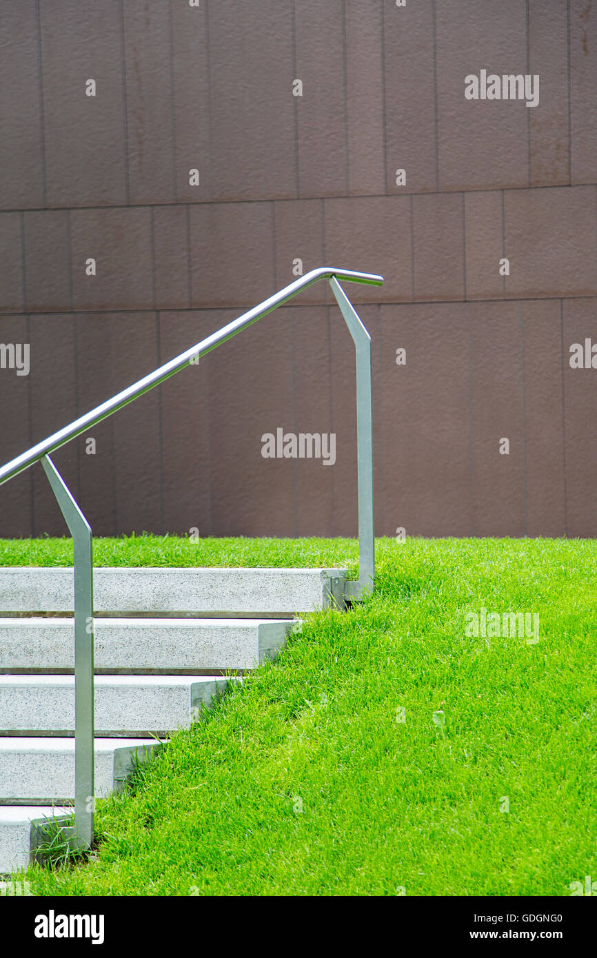 Dettaglio della scala mediante l'erba verde Foto Stock