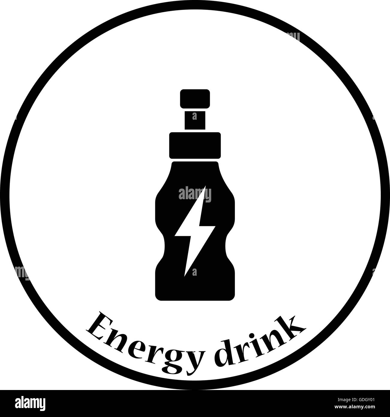 Icona di bevande energetiche bottiglia. Cerchio sottile design. Illustrazione Vettoriale. Illustrazione Vettoriale