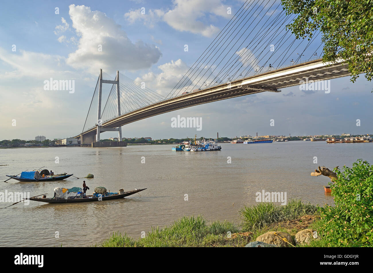 Secondo Hooghly Ponte sul Fiume Hooghly, Calcutta, West Bengal, India Foto Stock