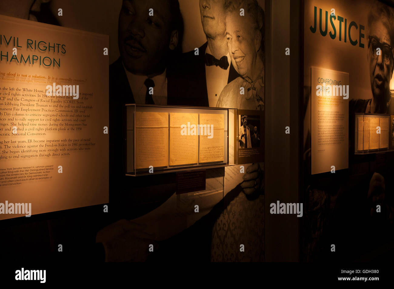 I diritti civili visualizzazione di Eleanor Roosevelt al Roosevelt Presidential Library and Museum di Hyde Park, NY. Foto Stock