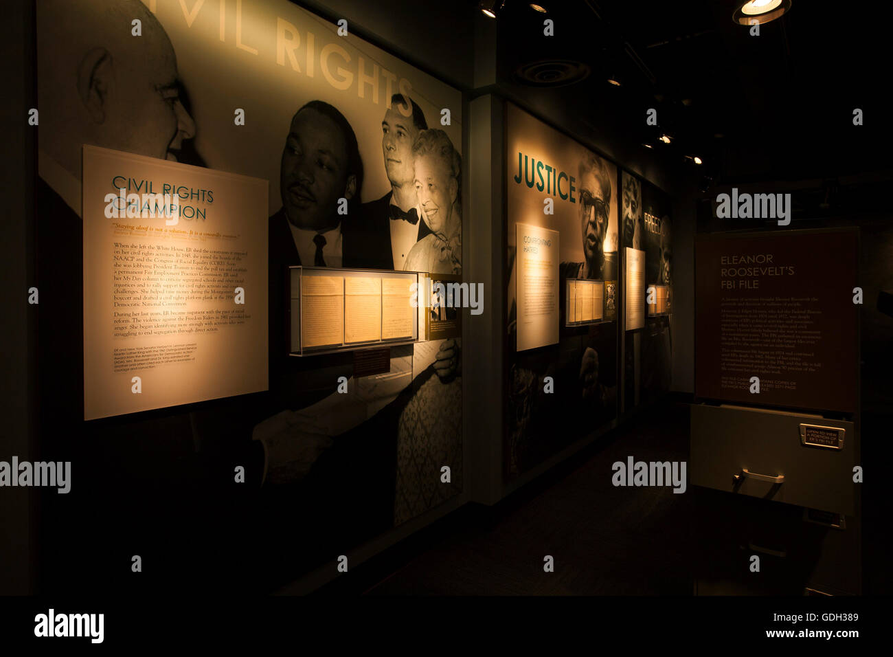 I diritti civili visualizzazione di Eleanor Roosevelt al Roosevelt Presidential Library and Museum di Hyde Park, NY. Foto Stock