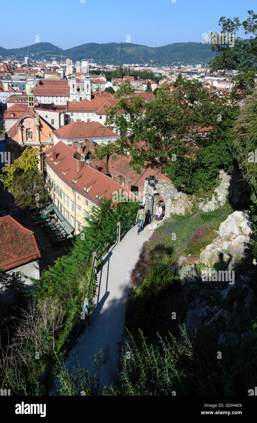 Graz: vista dal Herbersteingarten la città vecchia con la chiesa Mariahilferkirche, Austria, Steiermark, Stiria, Regione Graz Foto Stock