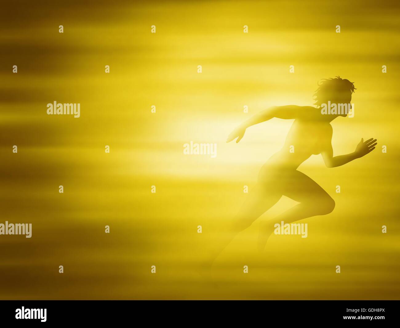 Modificabile illustrazione vettoriale di una donna in volata in una golden blur creato utilizzando maglie di gradiente Illustrazione Vettoriale