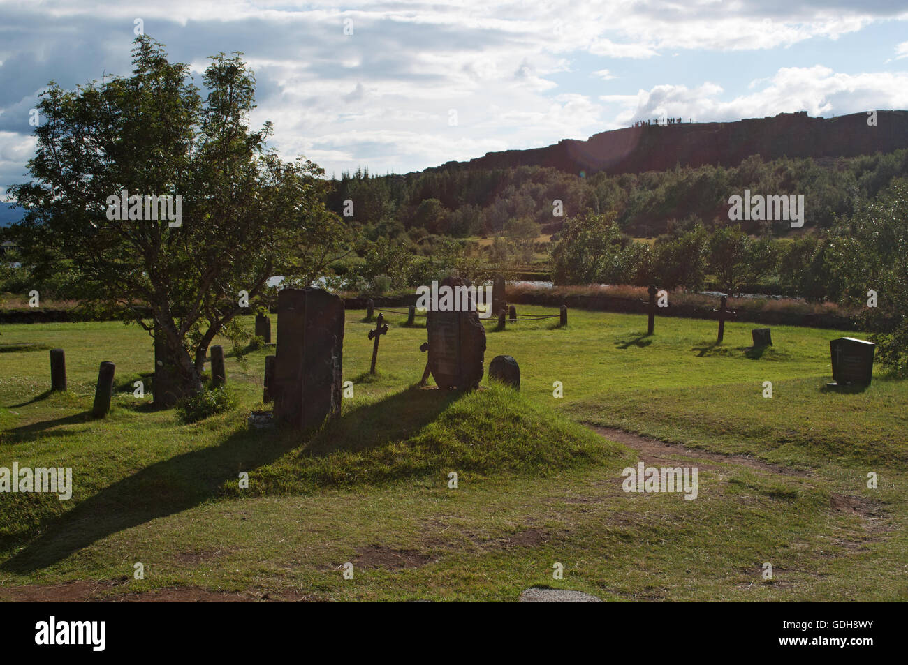 Islanda: Thingvellir national park, posizione chiave nella storia Islandese per il primo parlamento al mondo assemblato nel 930 d.c. Foto Stock