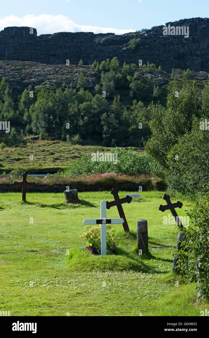 Islanda: Thingvellir national park, posizione chiave nella storia Islandese per il primo parlamento al mondo assemblato nel 930 d.c. Foto Stock