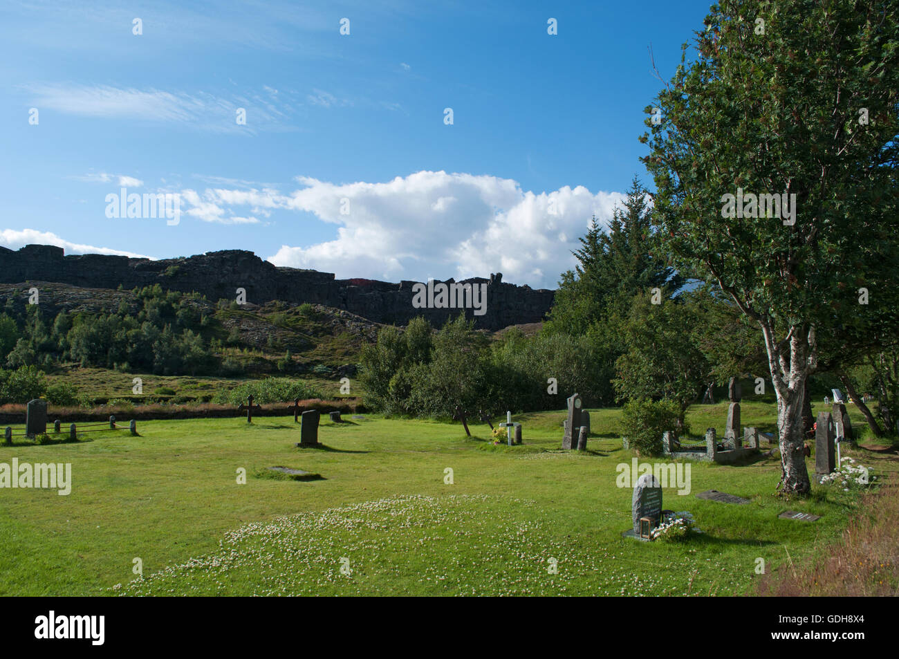 Islanda: Thingvellir national park, posizione chiave nella storia Islandese per il primo parlamento al mondo assemblato nel 930 d.c. Foto Stock