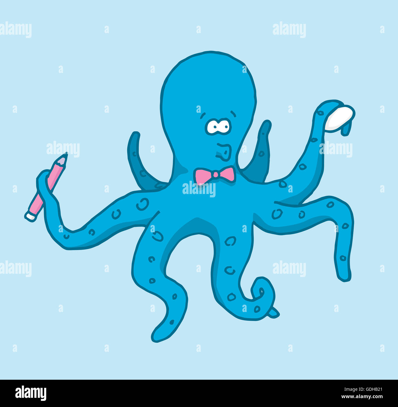 Cartoon illustrazione di un divertente carino artista octopus pronto per disegnare Foto Stock