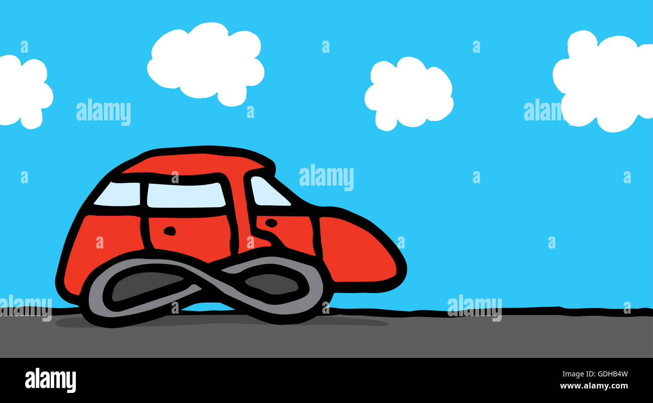 Cartoon illustrazione di un auto con ruote infinito Foto Stock