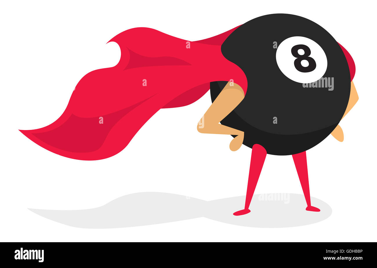 Cartoon illustrazione della sfortuna palla otto super hero Foto Stock
