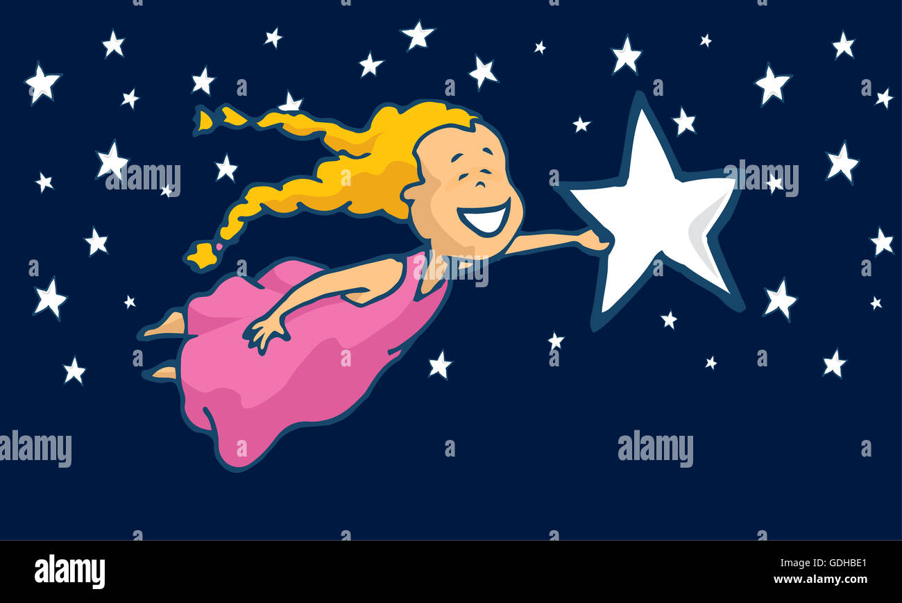 Cartoon illustrazione dei battenti la ragazza con una stella o un sogno Foto Stock