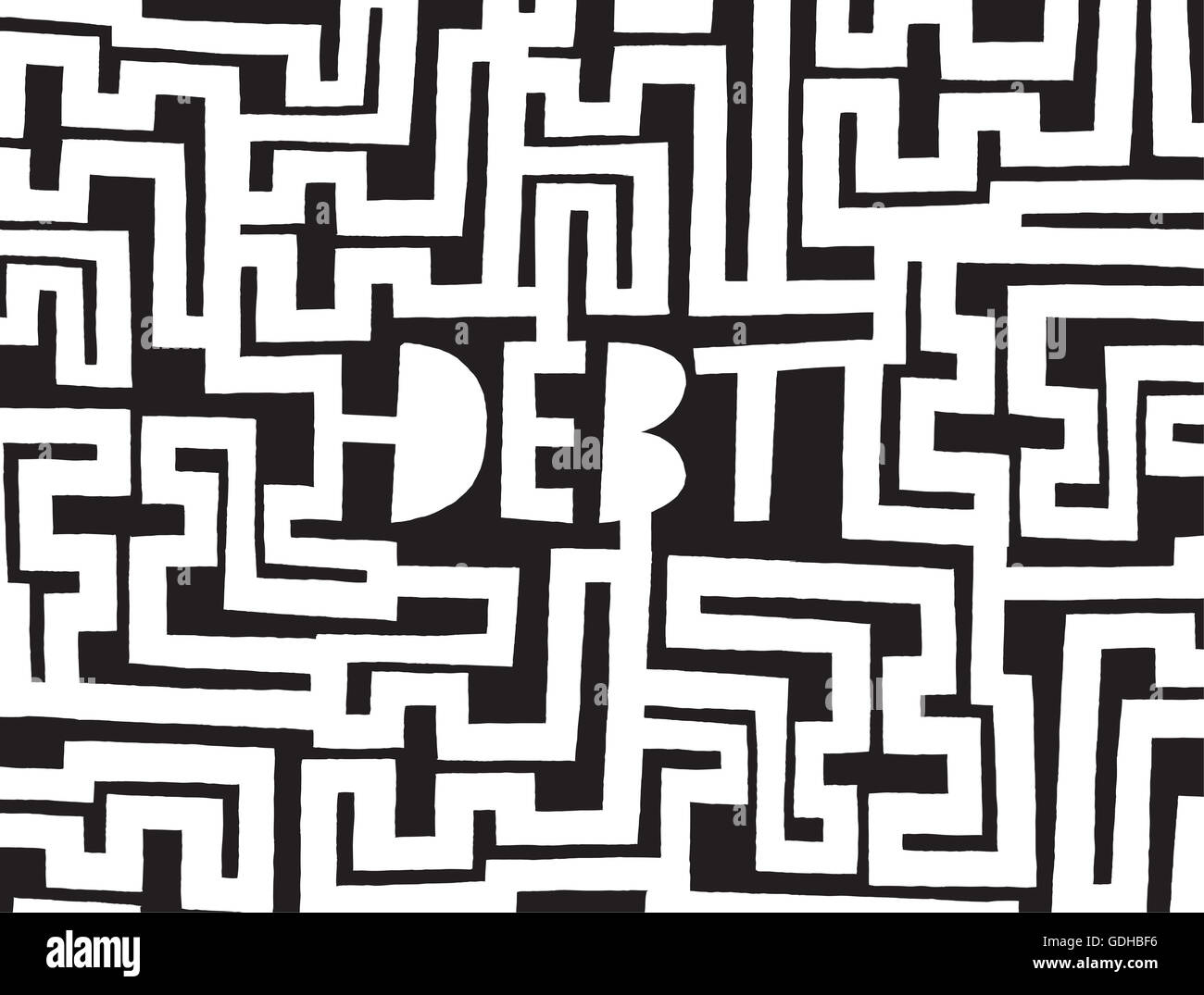 Cartoon illustrazione concetto di complessi meandri con parola di debito su Centro Foto Stock