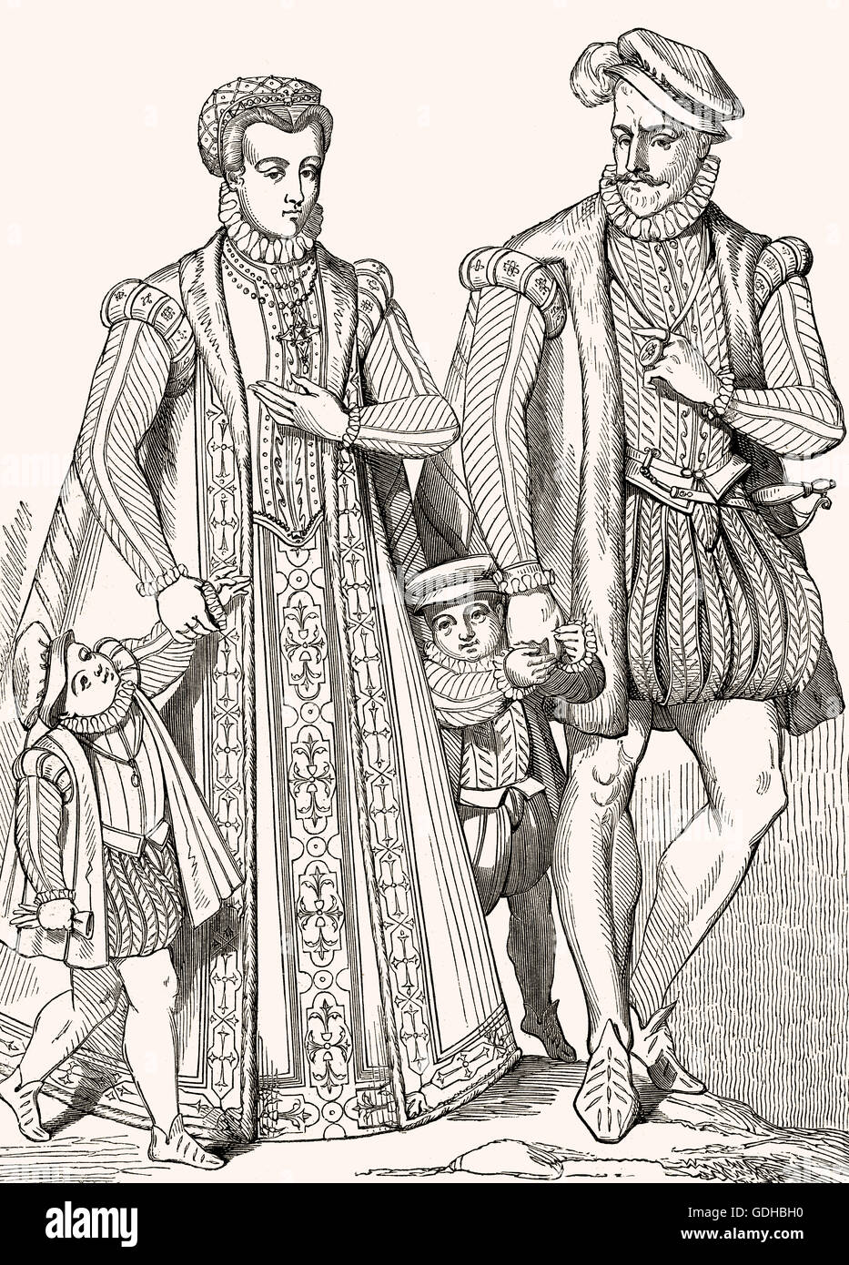 I costumi di una famiglia nobile del XVI secolo Foto Stock