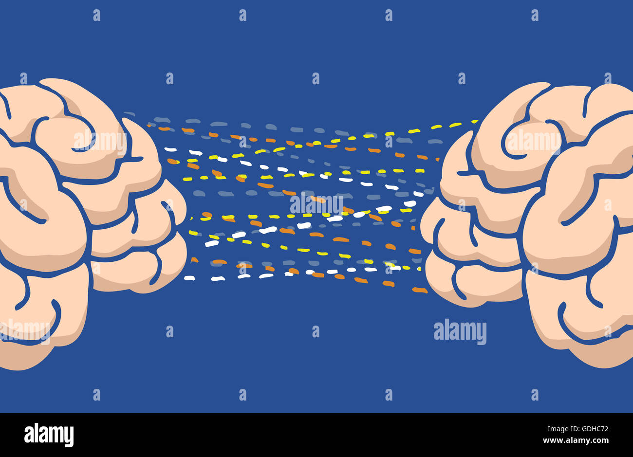 Cartoon illustrazione di due menti o cervello di comunicazione o collegamento Foto Stock