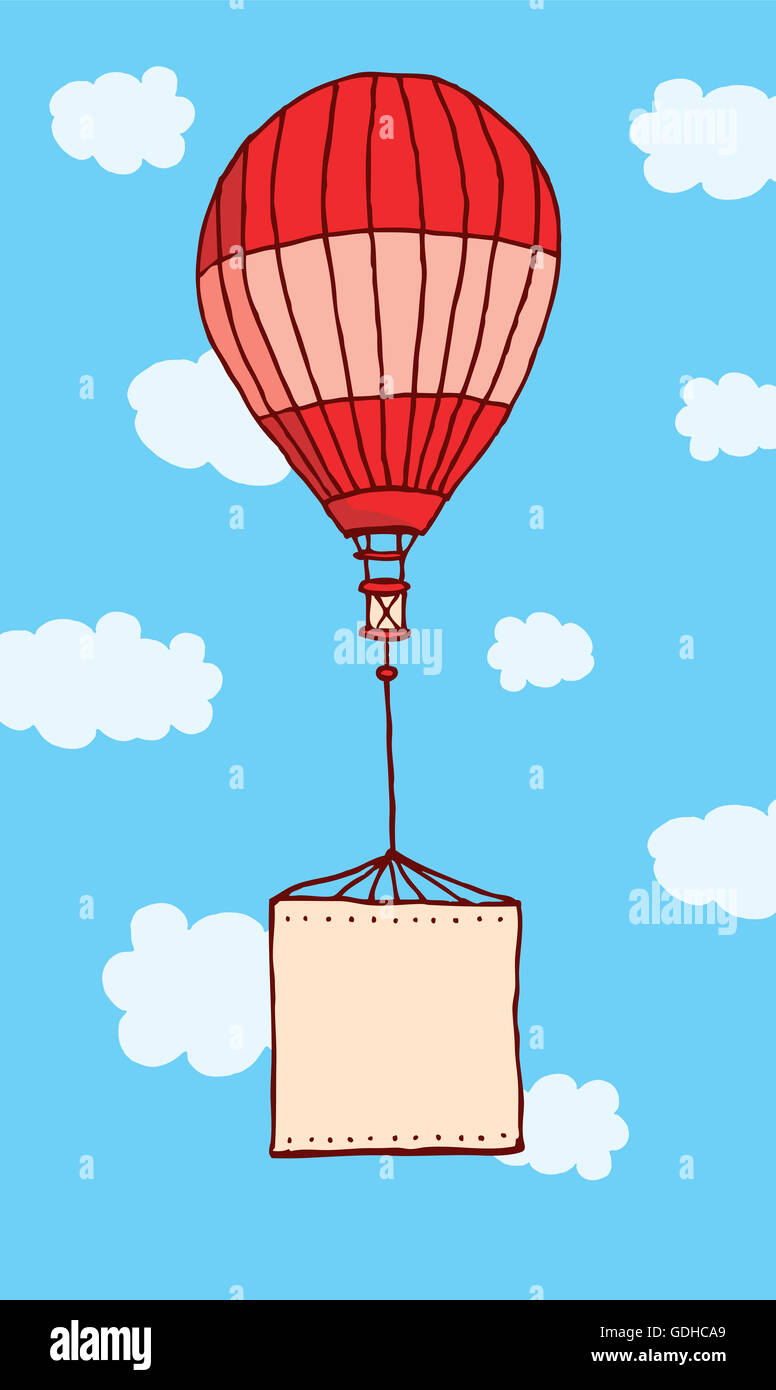 Cartoon illustrazione della mongolfiera volare con segno vuoto Foto Stock