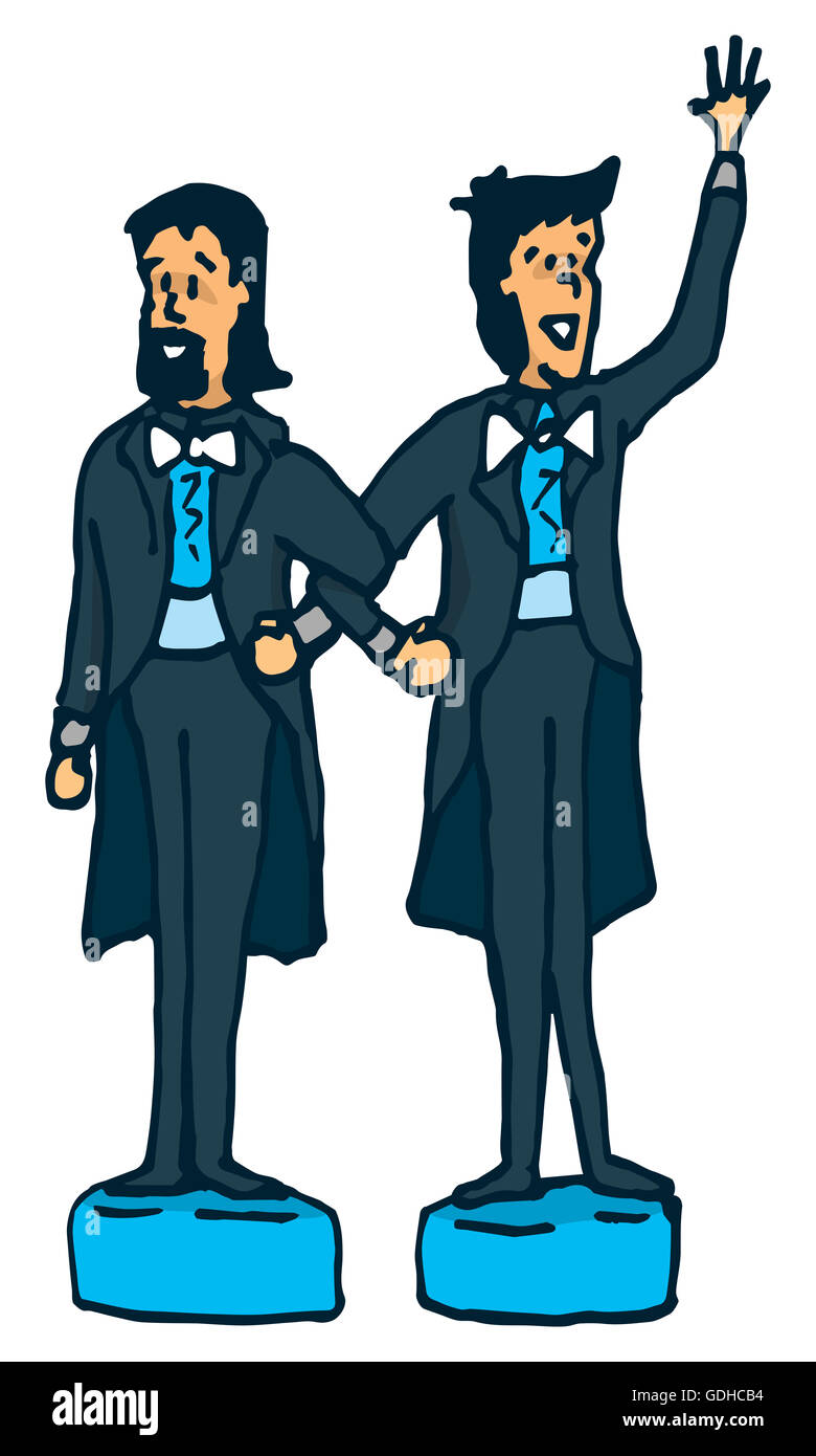 Cartoon illustrazione della coppia gay di maschio cake topper Foto Stock