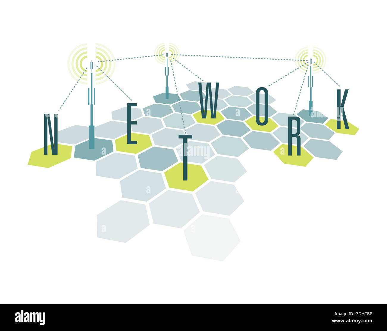 Cartoon illustrazione schema di comunicazione la tecnologia di rete Foto Stock