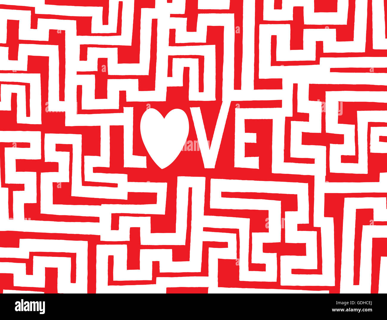 Cartoon illustrazione di un complesso labirinto per trovare il modo in amore Foto Stock