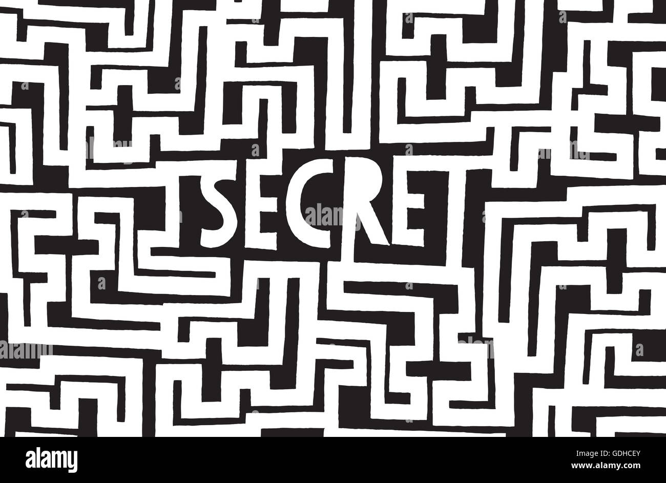 Cartoon illustrazione del segreto sepolto parola nascosta nel labirinto complesso Foto Stock