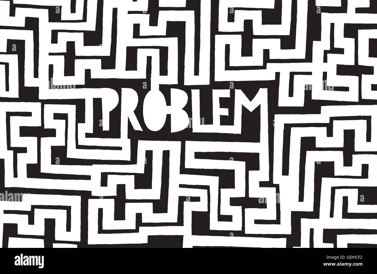 Cartoon illustrazione di un problema nascosto nel labirinto complesso Foto Stock