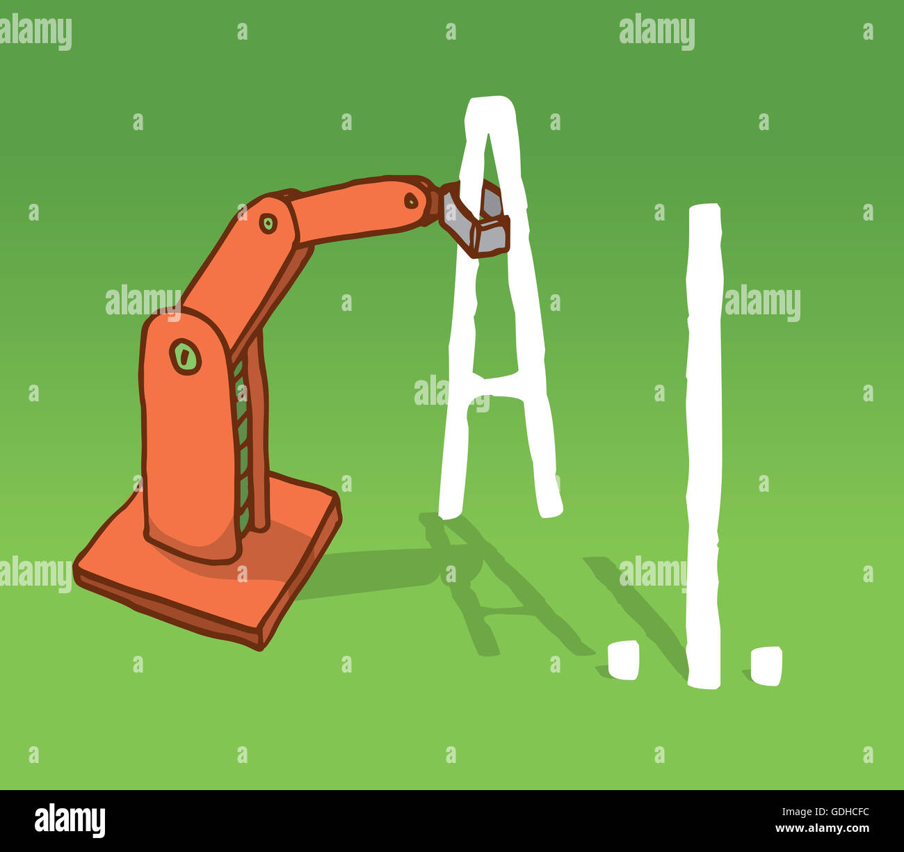 Cartoon illustrazione del braccio del robot impostazione intelligenza artificiale acronimo Foto Stock