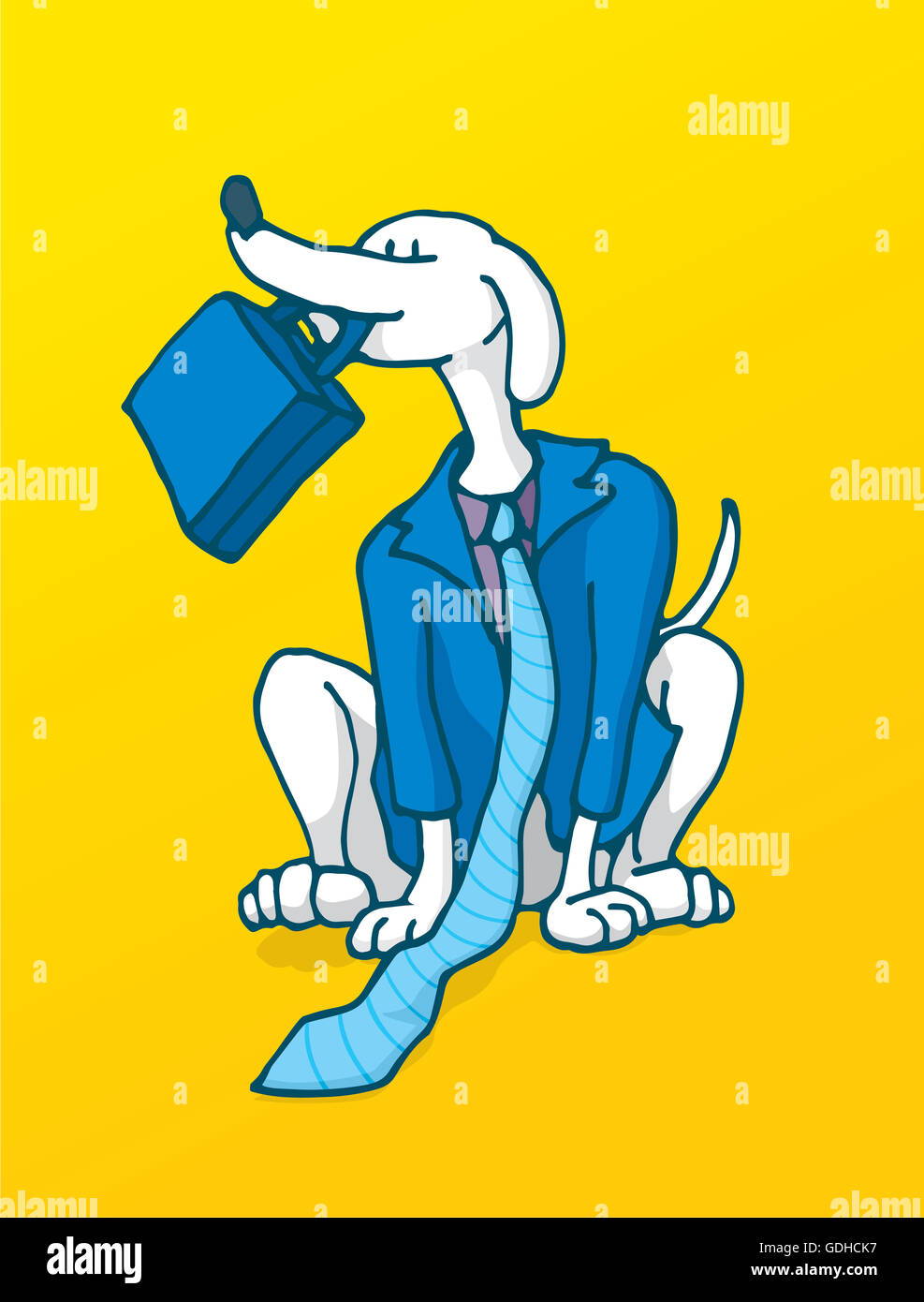 Cartoon illustrazione di un fedele imprenditore lavora come un cane in costume di business Foto Stock
