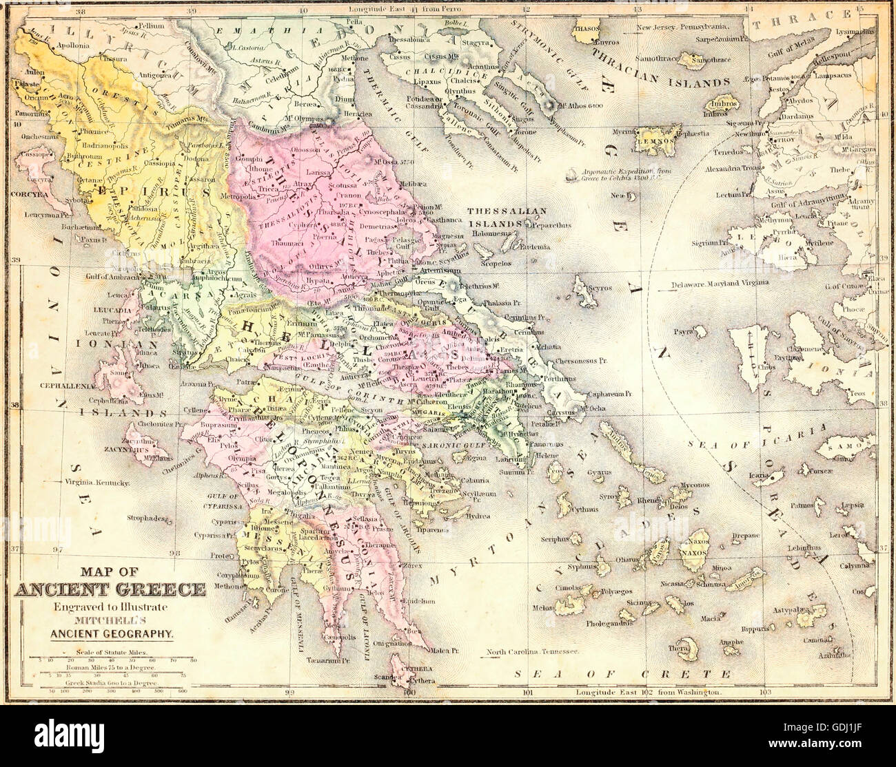 Mappa di Grecia antica Foto Stock