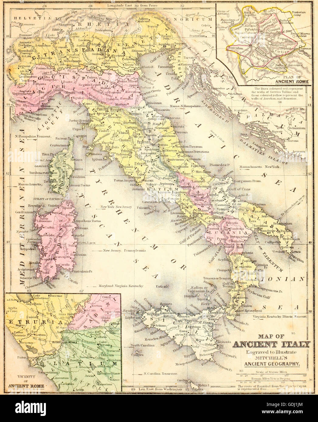 Mappa dell'Italia antica. Foto Stock