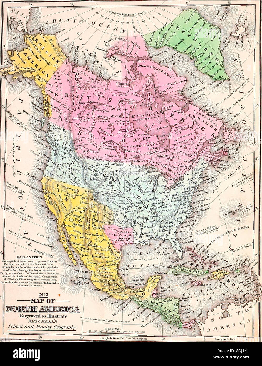 Mappa del Nord America, circa 1840 Foto Stock