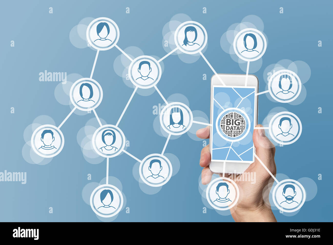Grande concetto di dati per analizzare le reti sociali Foto Stock