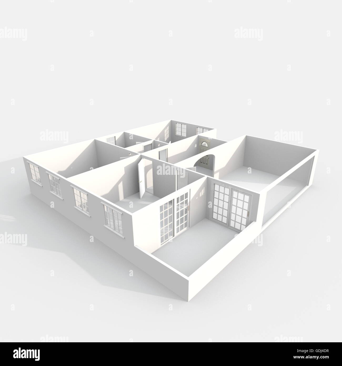 3D Interni rendering vista prospettica del vuoto modello di carta home appartamento Foto Stock