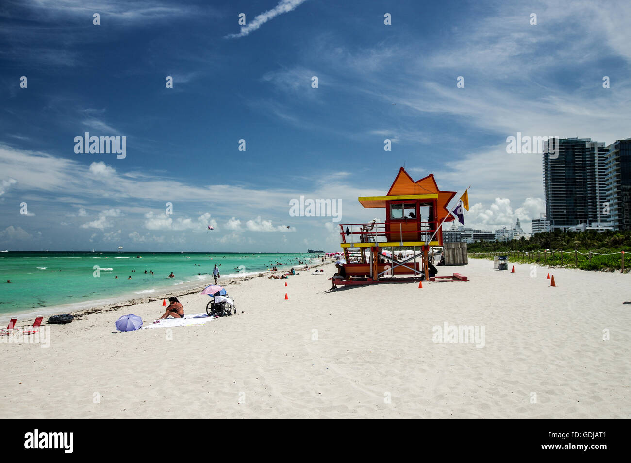 Bagnino stand sulla spiaggia di South Beach, 24th Street progettato da William Lane - Miami, Florida Foto Stock